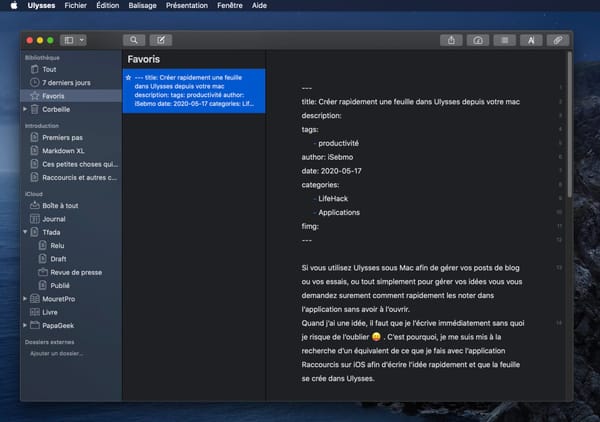 Créer rapidement une feuille dans Ulysses depuis votre mac